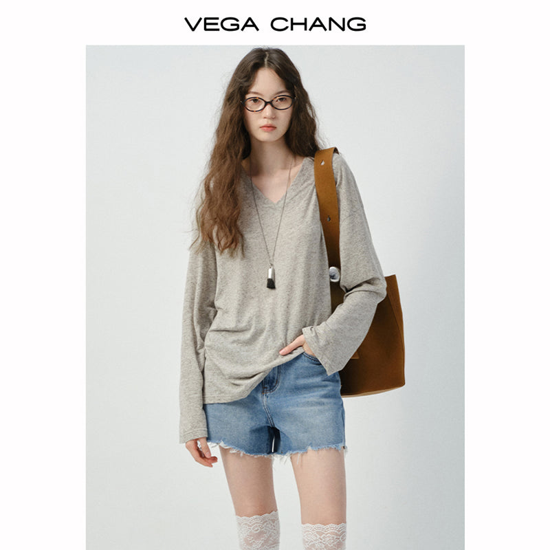 V-Neck Lightweight Knit T-Shirt In Stripes Or Plain