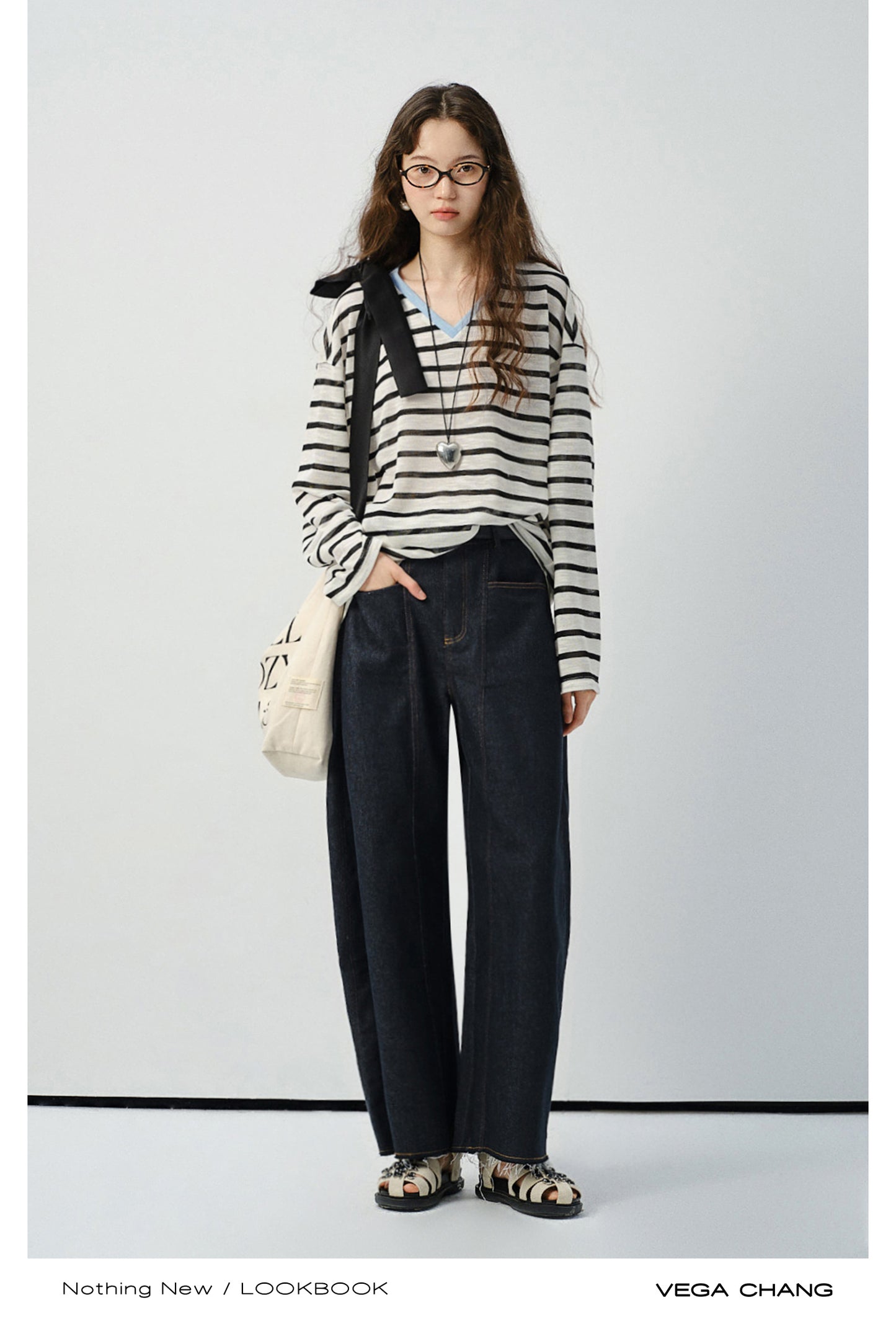 V-Neck Lightweight Knit T-Shirt In Stripes Or Plain