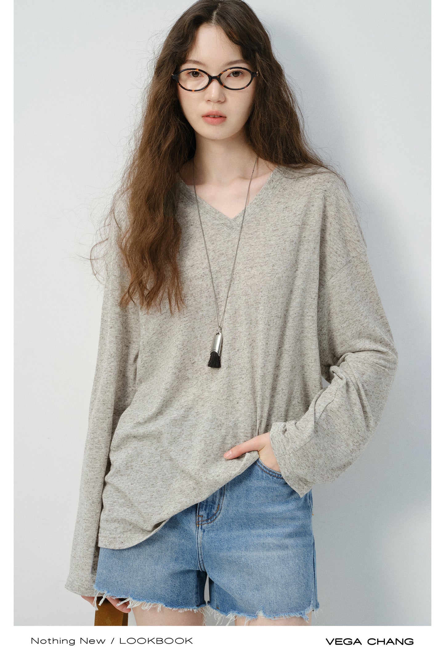 V-Neck Lightweight Knit T-Shirt In Stripes Or Plain