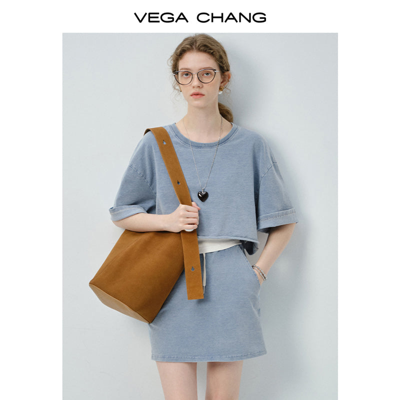 Washed Cotton Tee, Drawstring Skirt And Tank Top