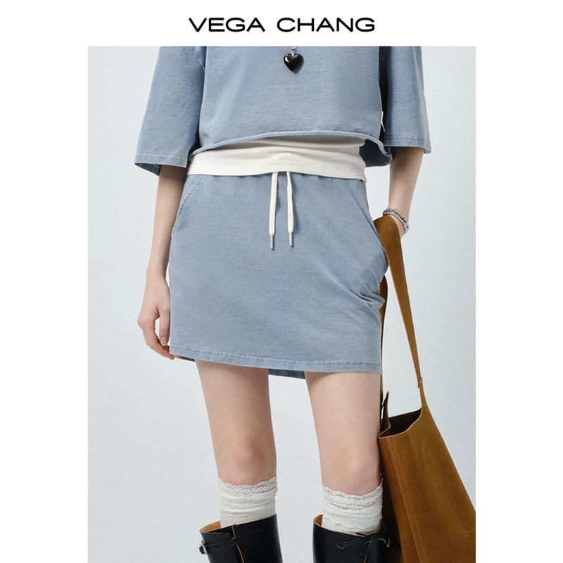 Washed Cotton Tee, Drawstring Skirt And Tank Top
