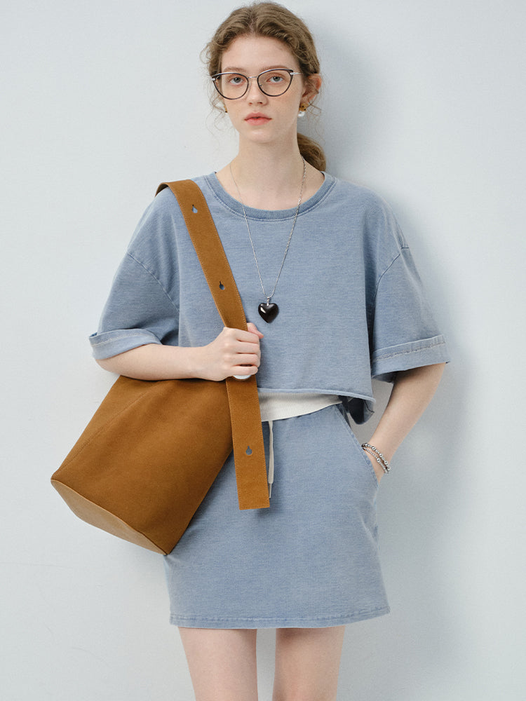Washed Cotton Tee, Drawstring Skirt And Tank Top