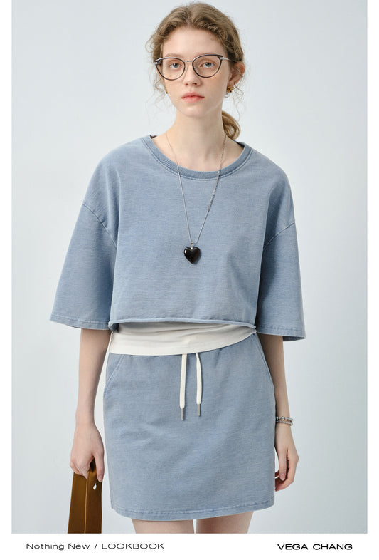 Washed Cotton Tee, Drawstring Skirt And Tank Top