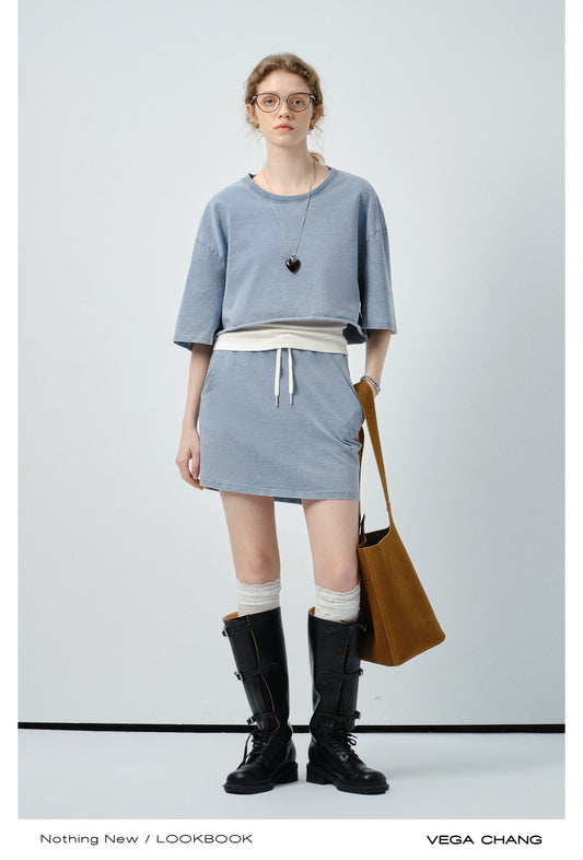 Washed Cotton Tee, Drawstring Skirt And Tank Top