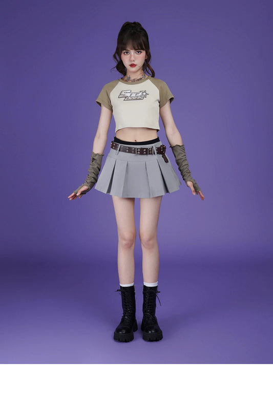 Y2K Cropped Raglan T-Shirt With Arm Sleeves