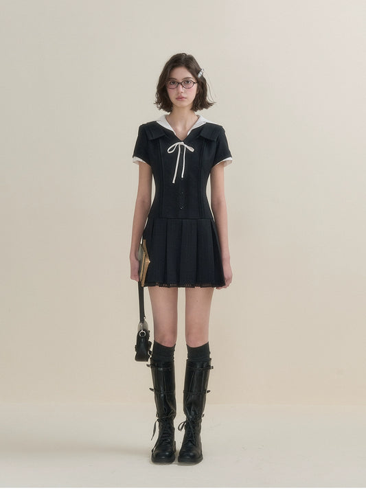 College-Style Open Collar Slim Fit Dress