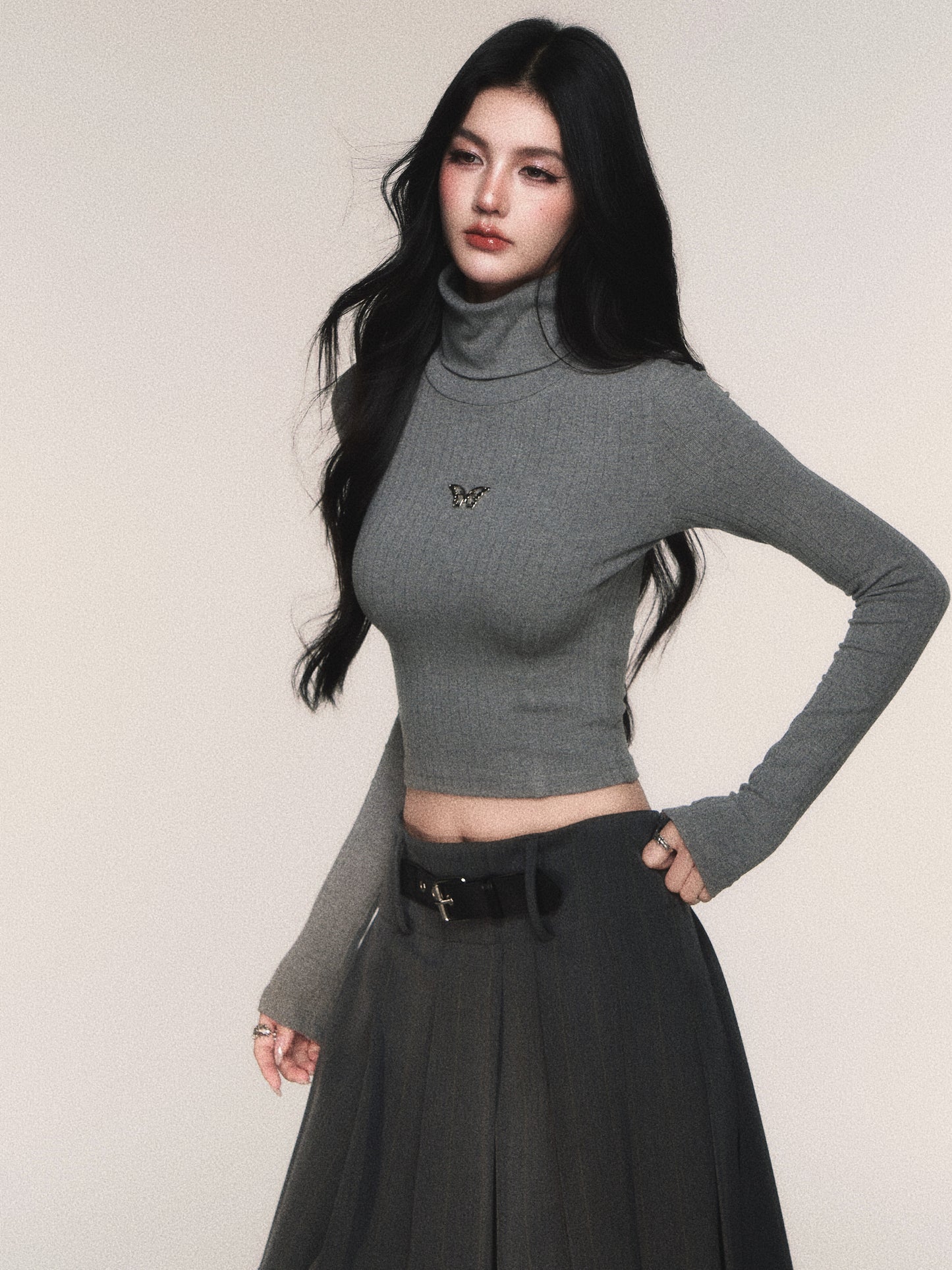 High Neck Cropped Butterfly Base Layer Top