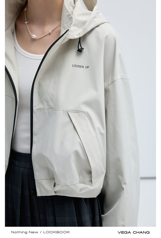 Removable Hood Relaxed Fit Cropped Zip Jacket