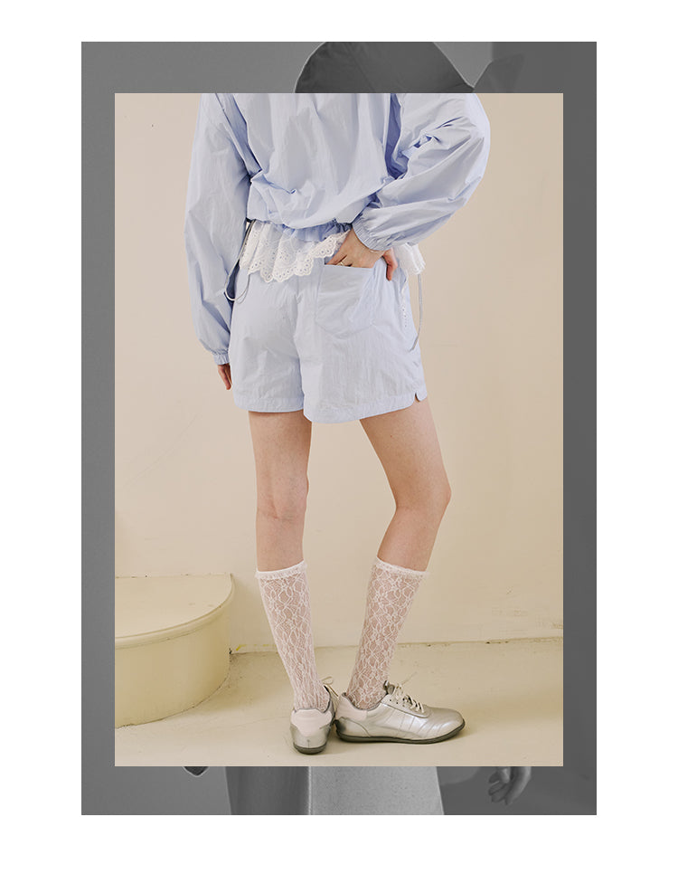 Lace-Trimmed Nylon Jacket And Shorts