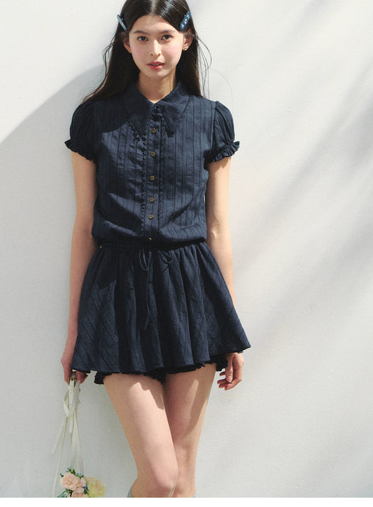 Waist-Tied Puff-Sleeve Shirt Dress