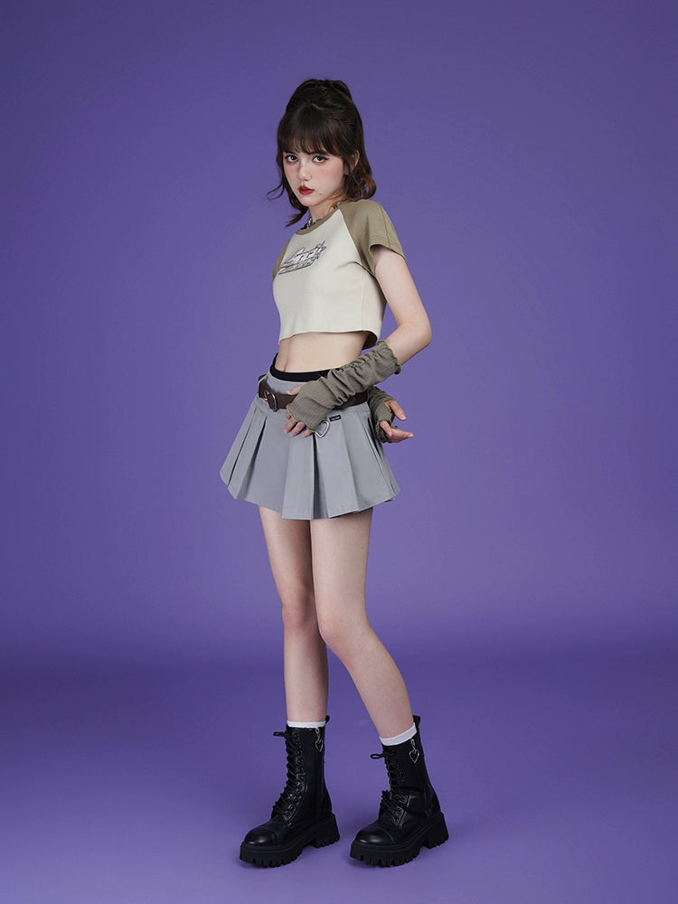 Y2K Cropped Raglan T-Shirt With Arm Sleeves