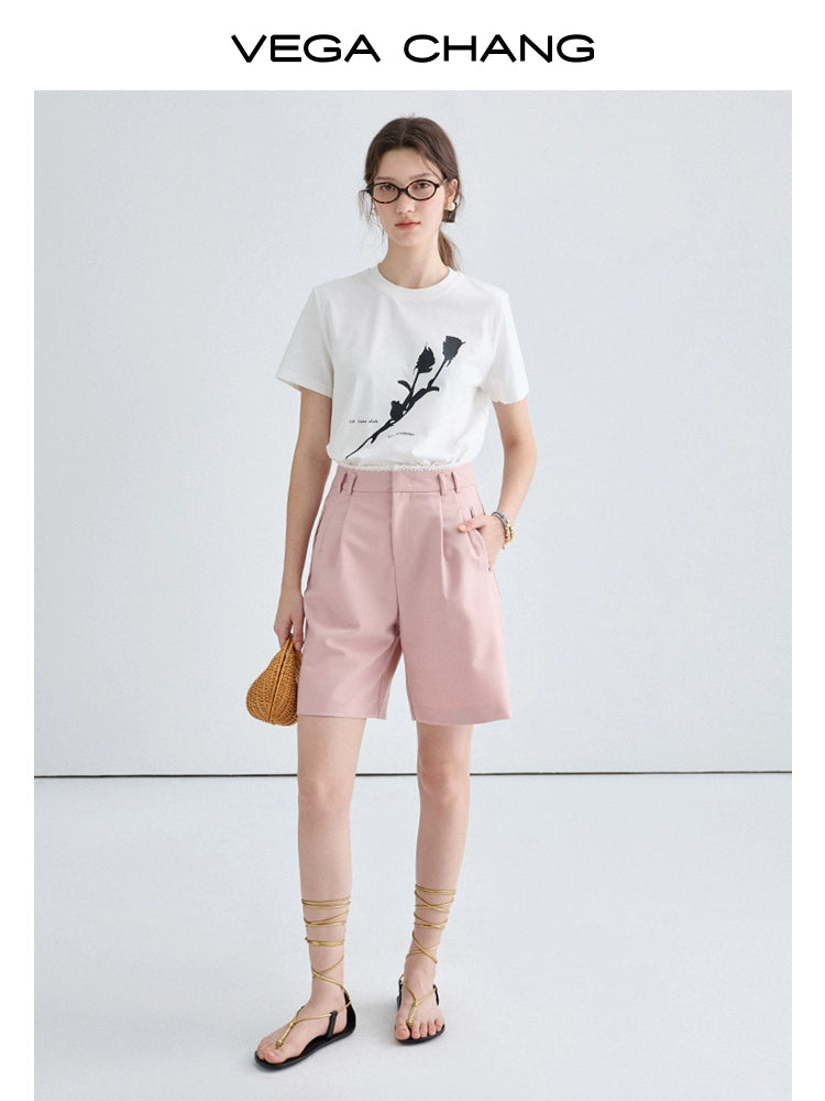 Minimal Flower Contrast Print Round Neck T-Shirt