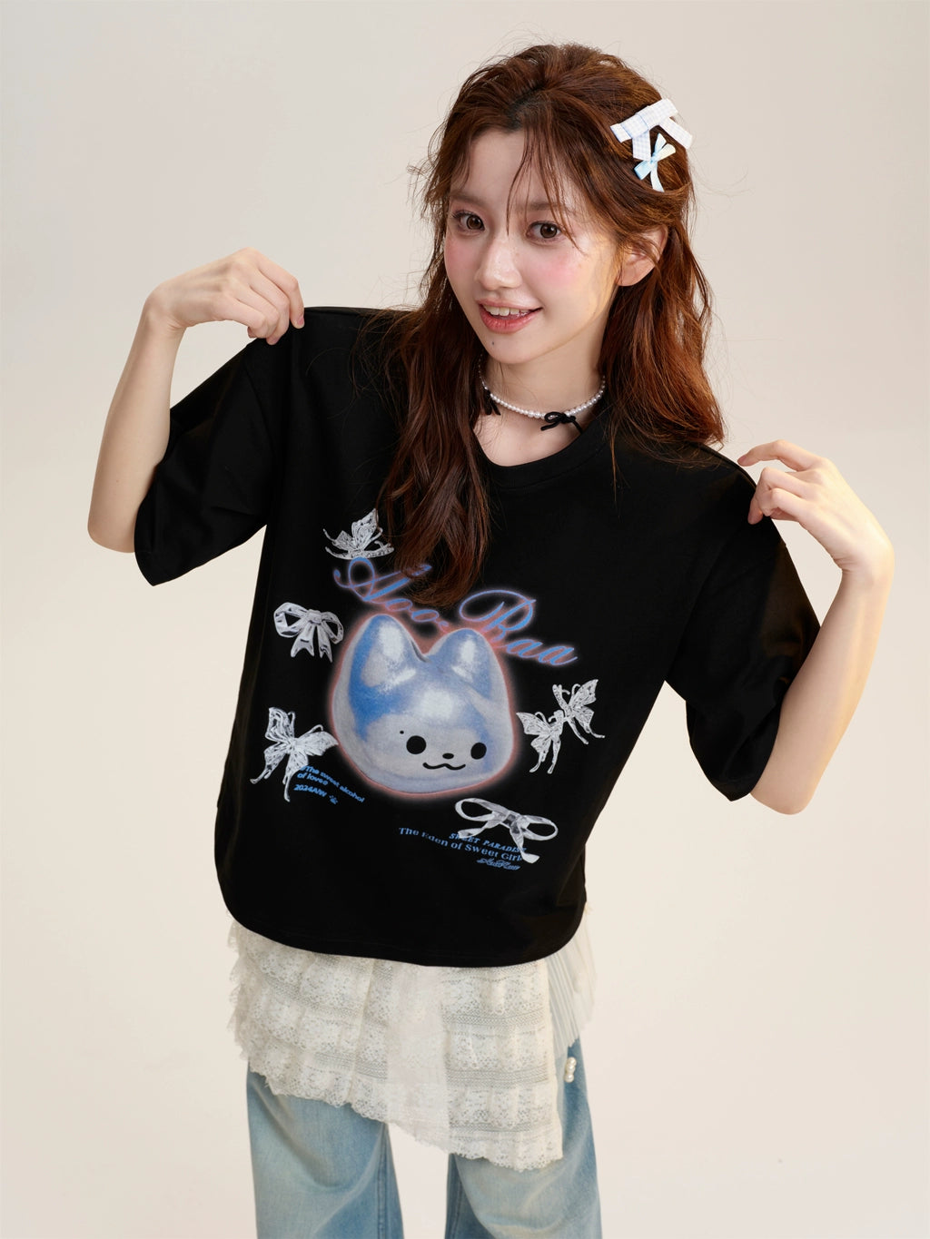 Kawaii Cyber Cat Graphic T-Shirt