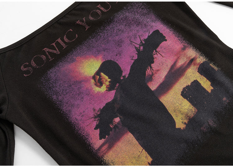 Sonic Youth Off-Shoulder Graphic T-Shirt