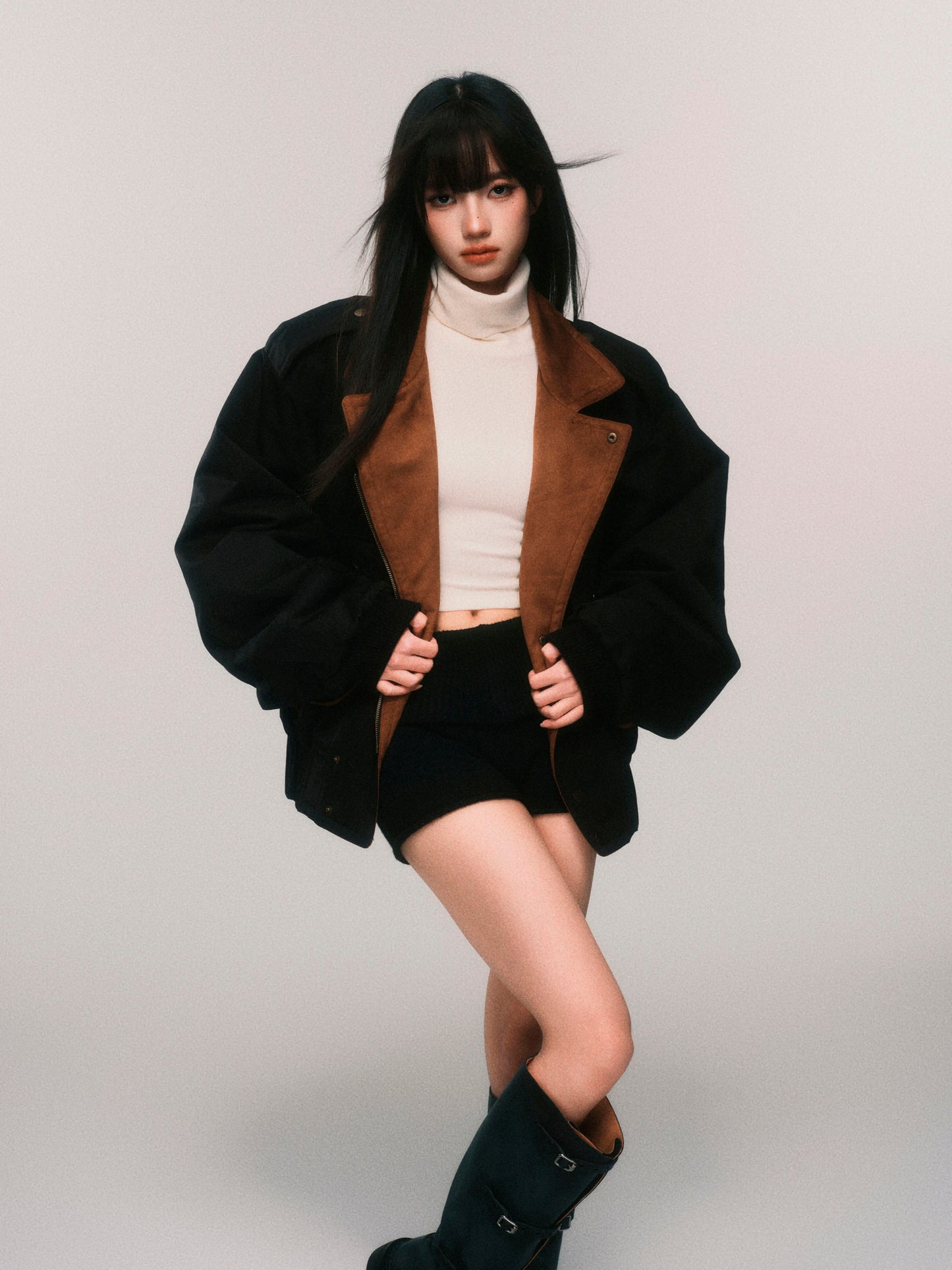 Two-Tone Washed Cotton Quilted Short Jacket