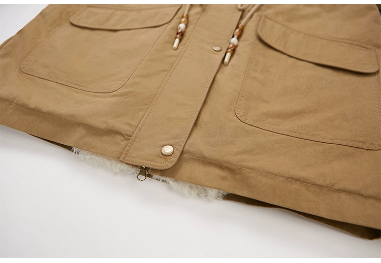 Cotton Blend Faux Fur Trim Quilted Lined Coat