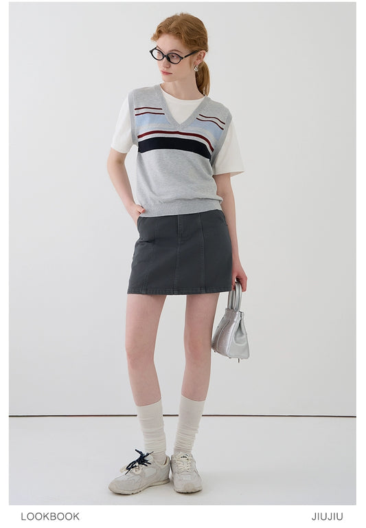 High Waist A-Line Panel Skirt