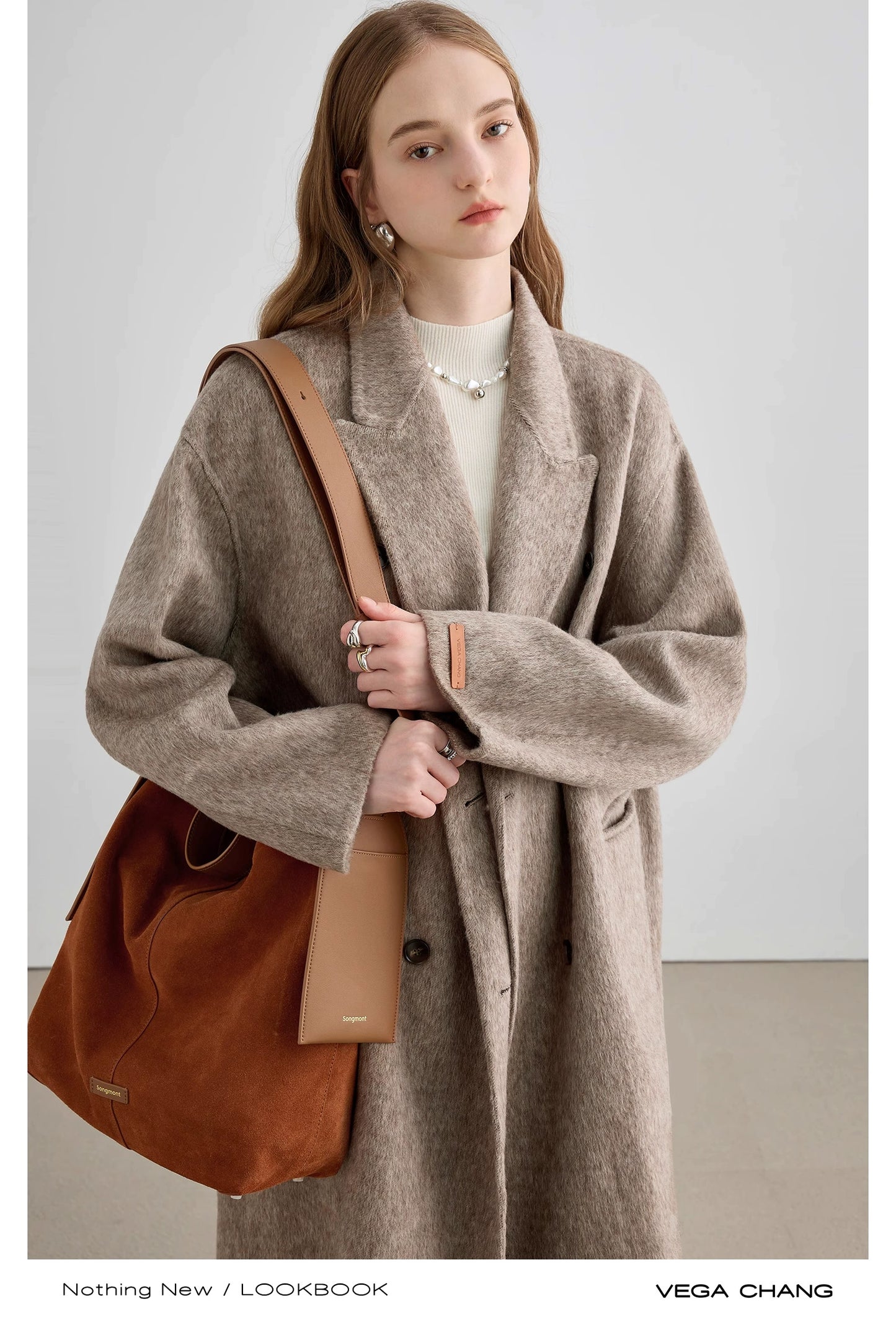 Wool Silk Blend Long Double-Breasted Coat