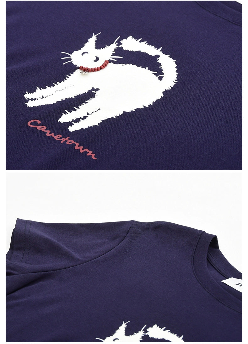 Cat Print Cotton T-Shirt