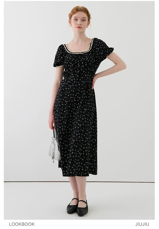 Lace-Trimmed Floral Dress With Back Tie