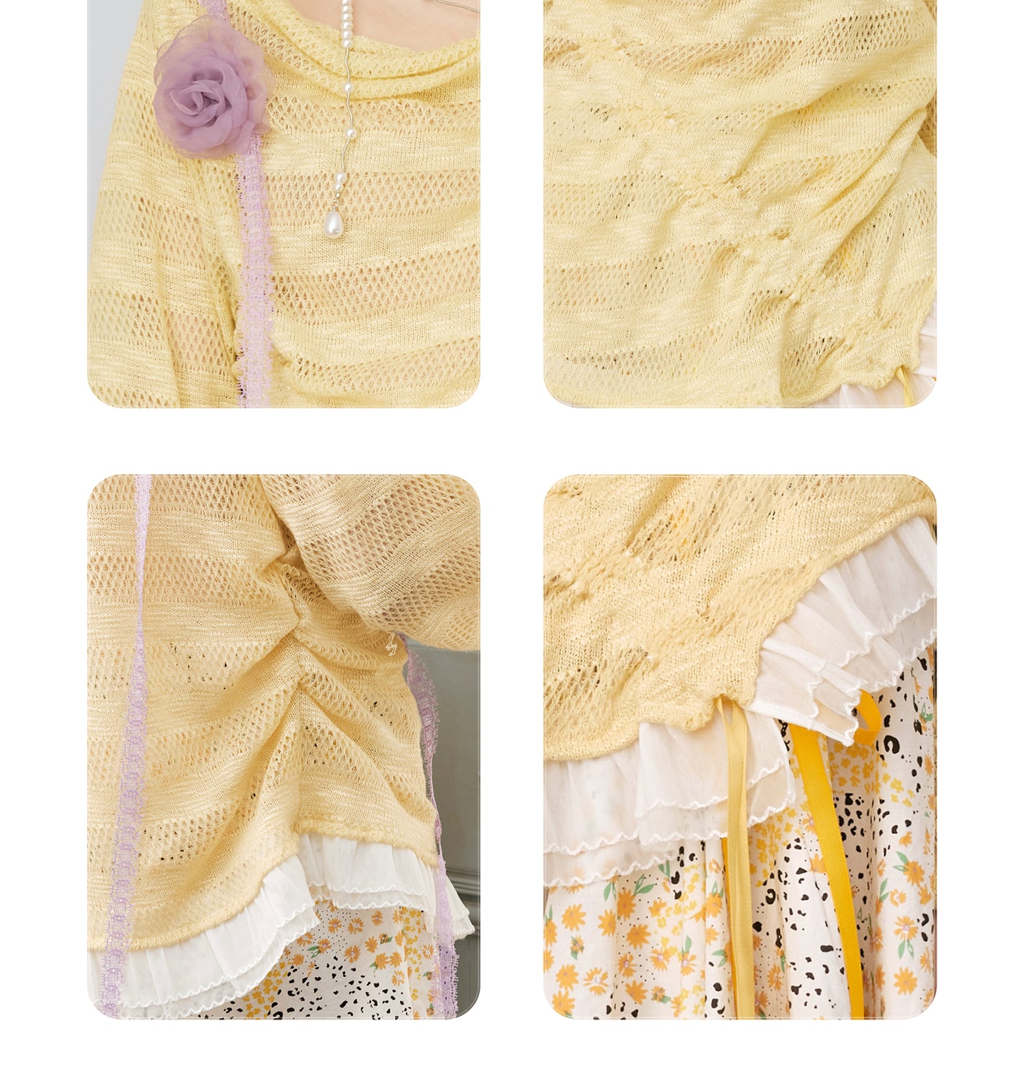 Lace Knit Off-Shoulder Top With Uneven Ribbon Detail