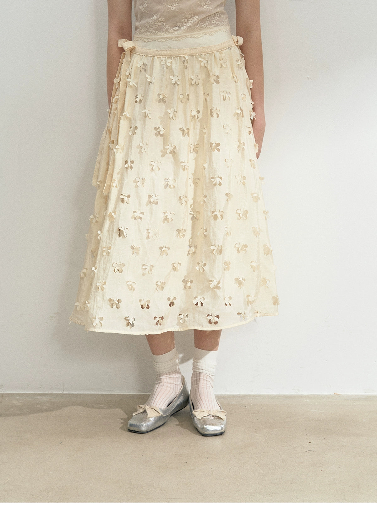 Floral Cut-Out Yoke Skirt