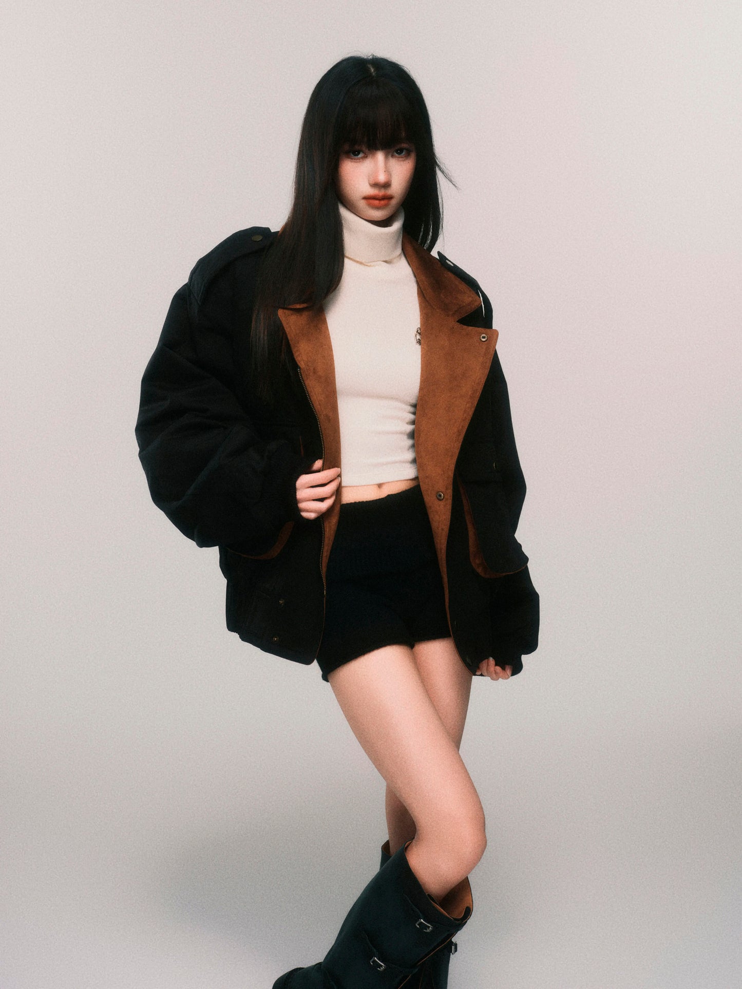 Two-Tone Washed Cotton Quilted Short Jacket