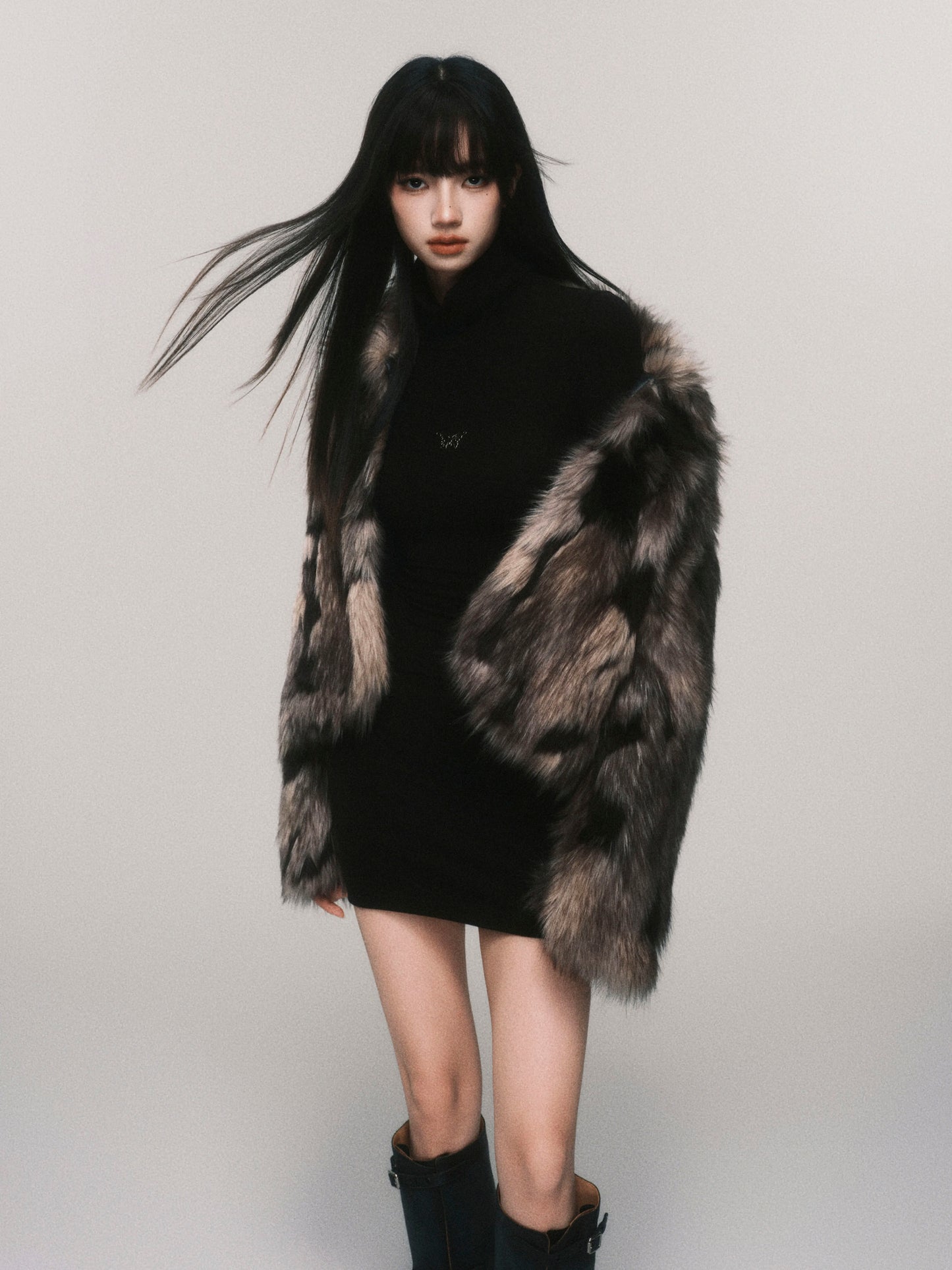 Spotted Pattern Short Faux Fur Coat