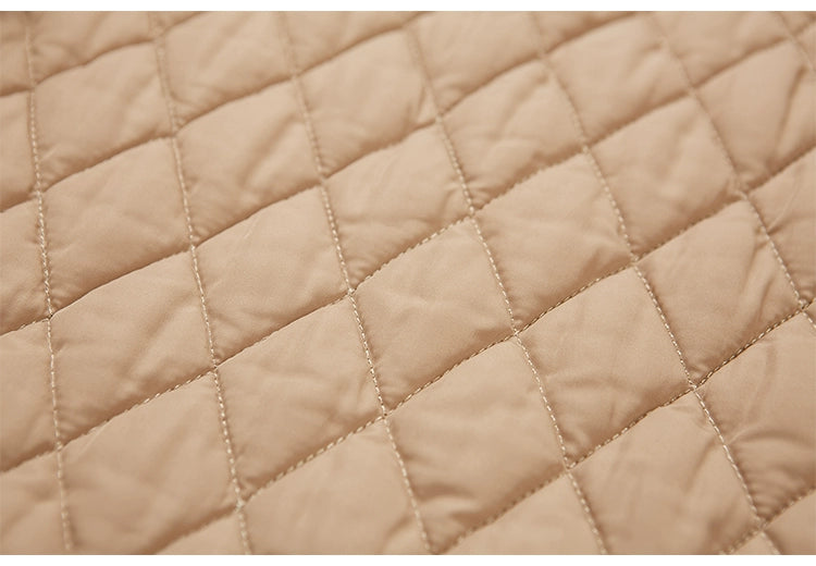 Cotton Blend Faux Fur Trim Quilted Lined Coat