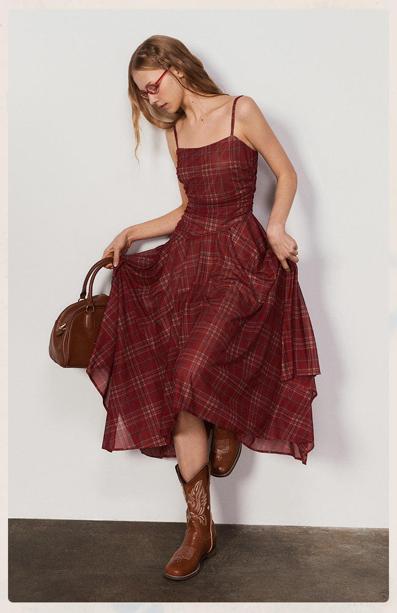 Plaid Mesh Camisole Dress With Adjustable Straps