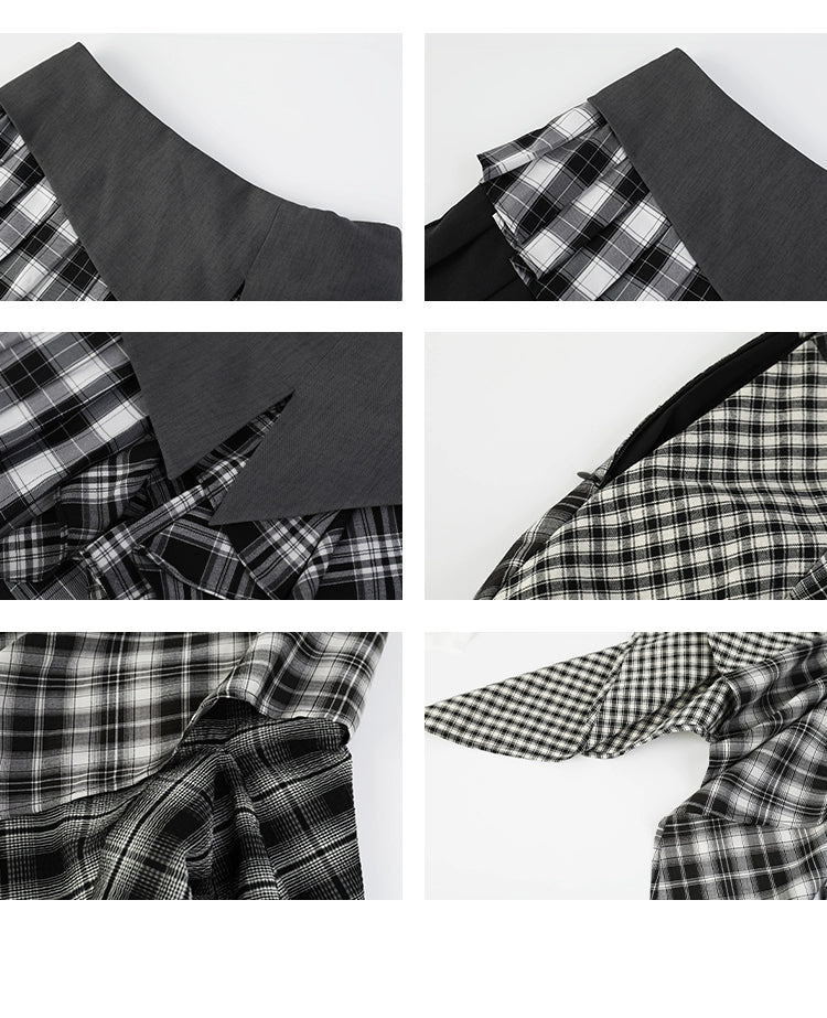 Appliqué T-Shirt & Asymmetric Plaid Panel Skirt