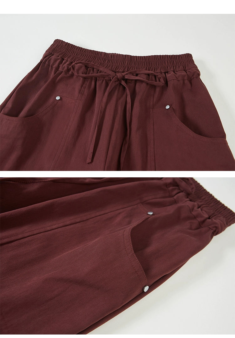 Drawstring Hem Cargo Pants With Oversized Pockets