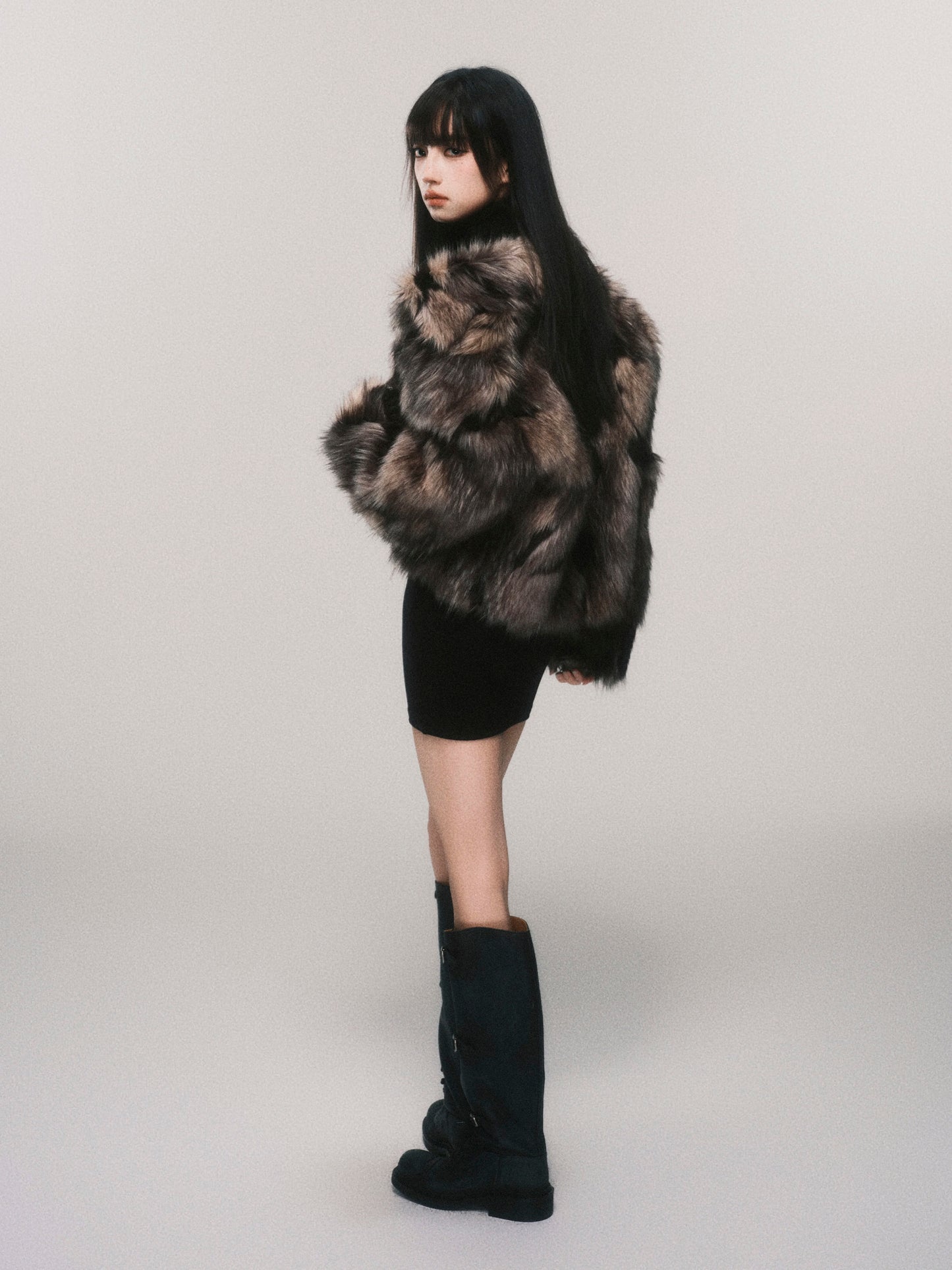 Spotted Pattern Short Faux Fur Coat