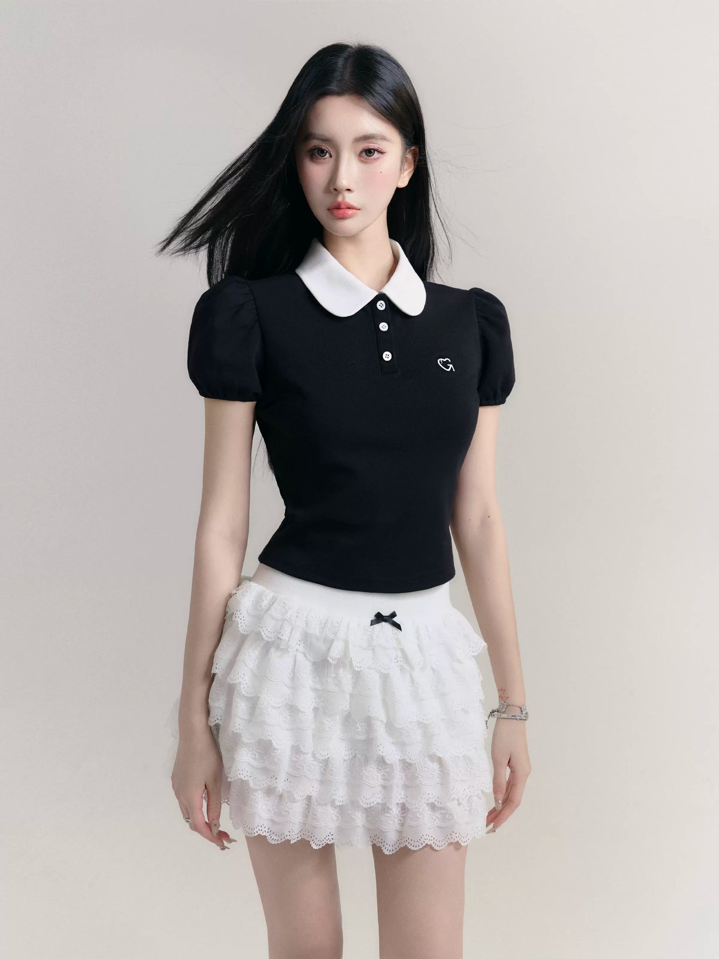Contrast Color Round Collar Short Polo Shirt
