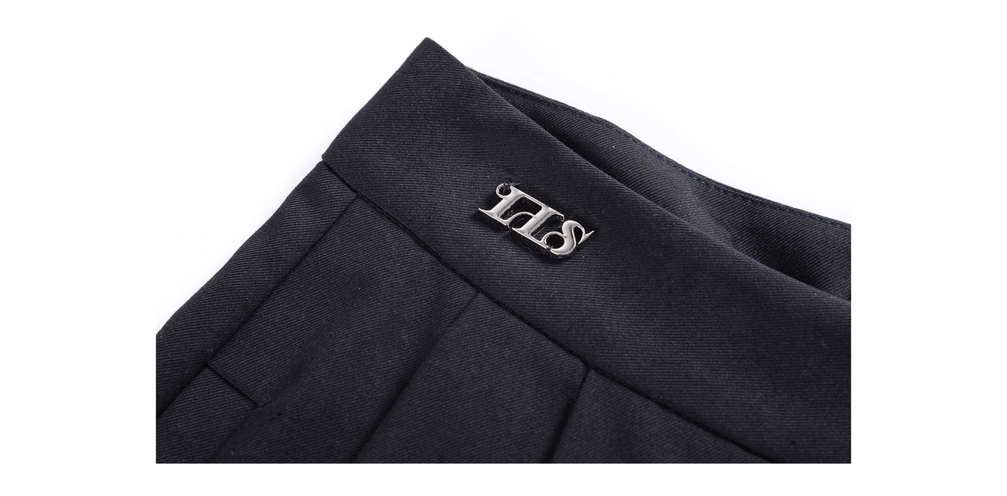 Straight Wide-Leg Tailored Pants With Logo Charm