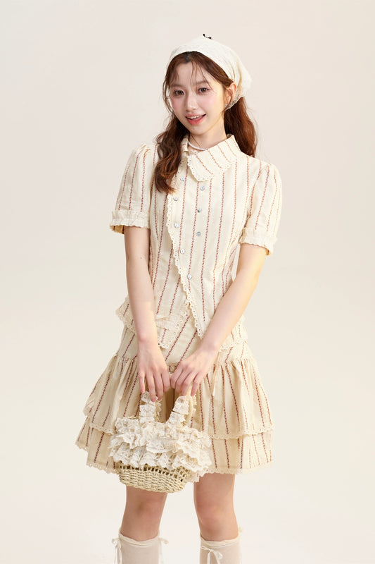 Asymmetric Jacquard Blouse & Matching Skirt