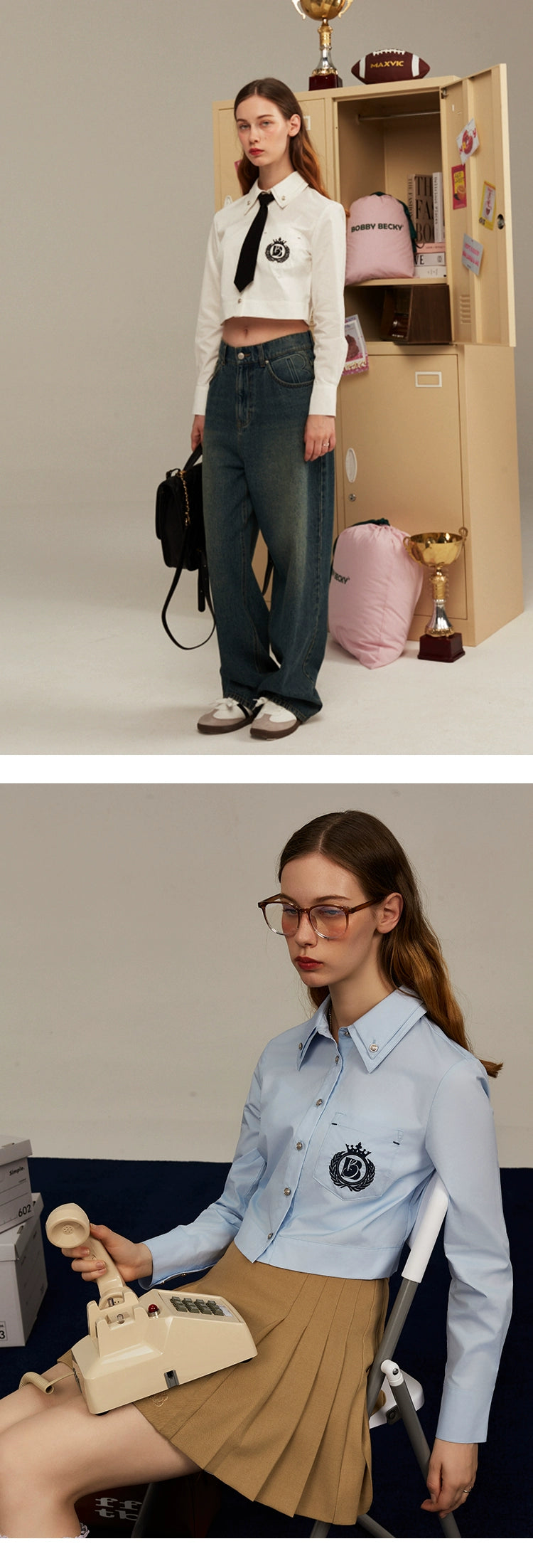 College Style Double-Layer Collar Short Dress Shirt