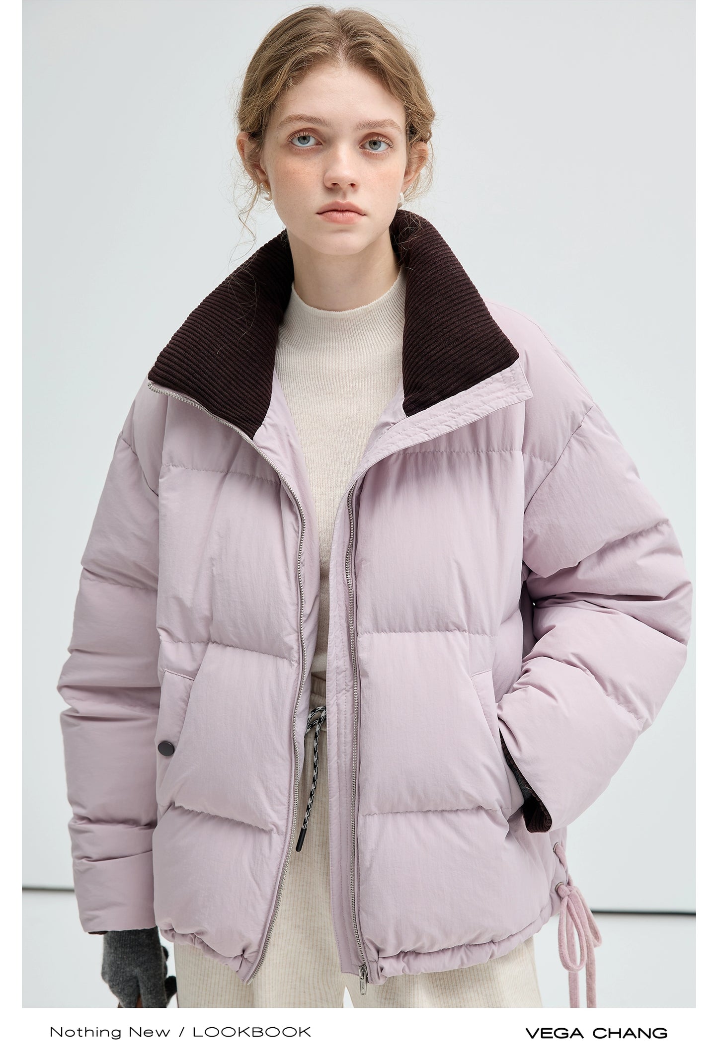 Side Lace-Up White Duck Down Puffer Jacket