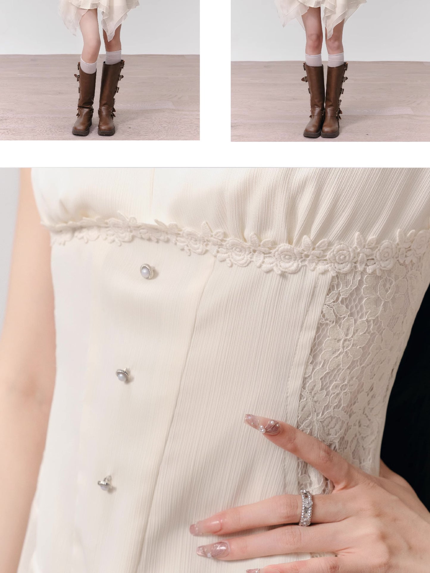 Puff Sleeve Floral Lace Bustier Style Short Chiffon Dress