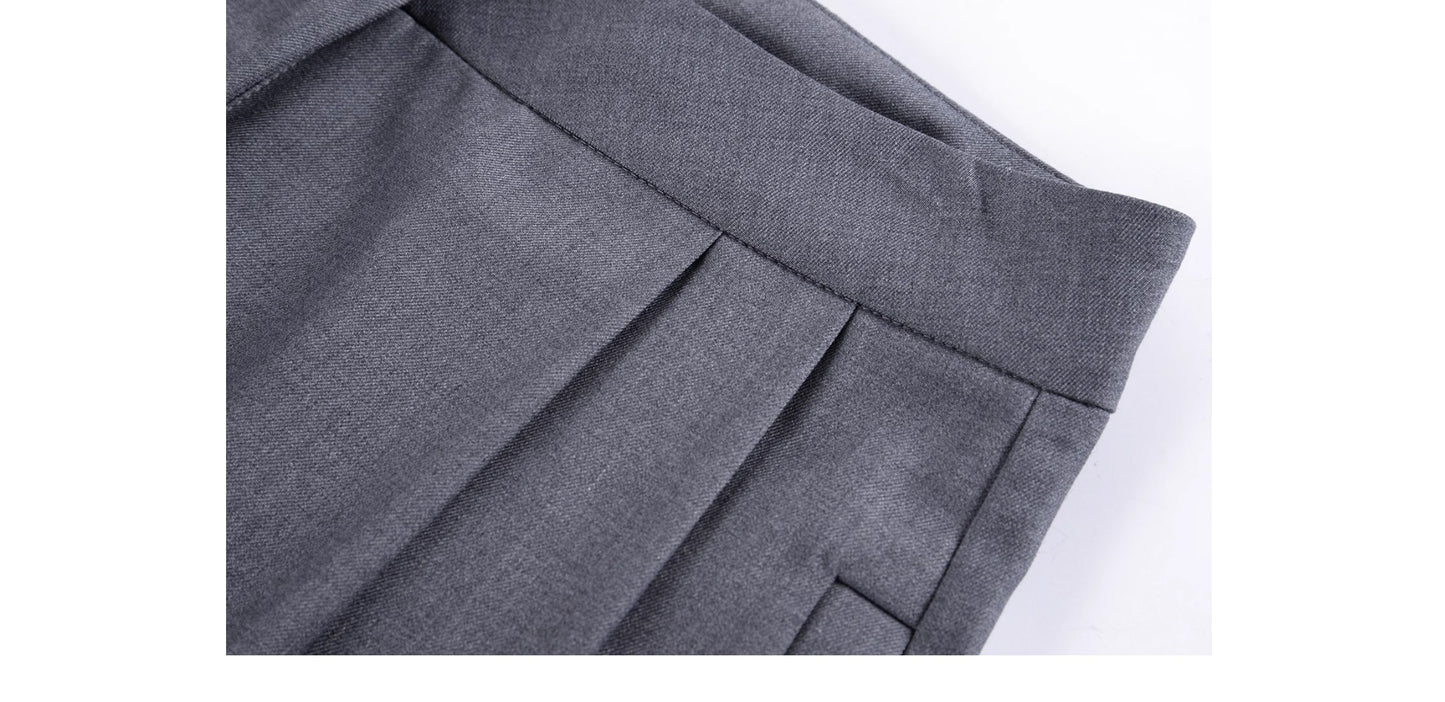 Straight Wide-Leg Tailored Pants With Logo Charm