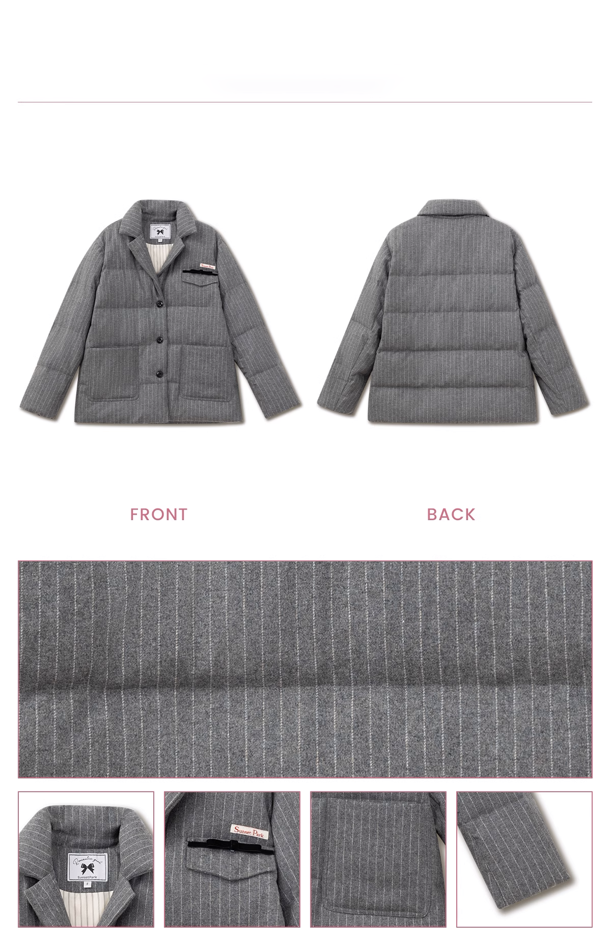 Striped Wool Blend Blazer-Style Puffer Jacket