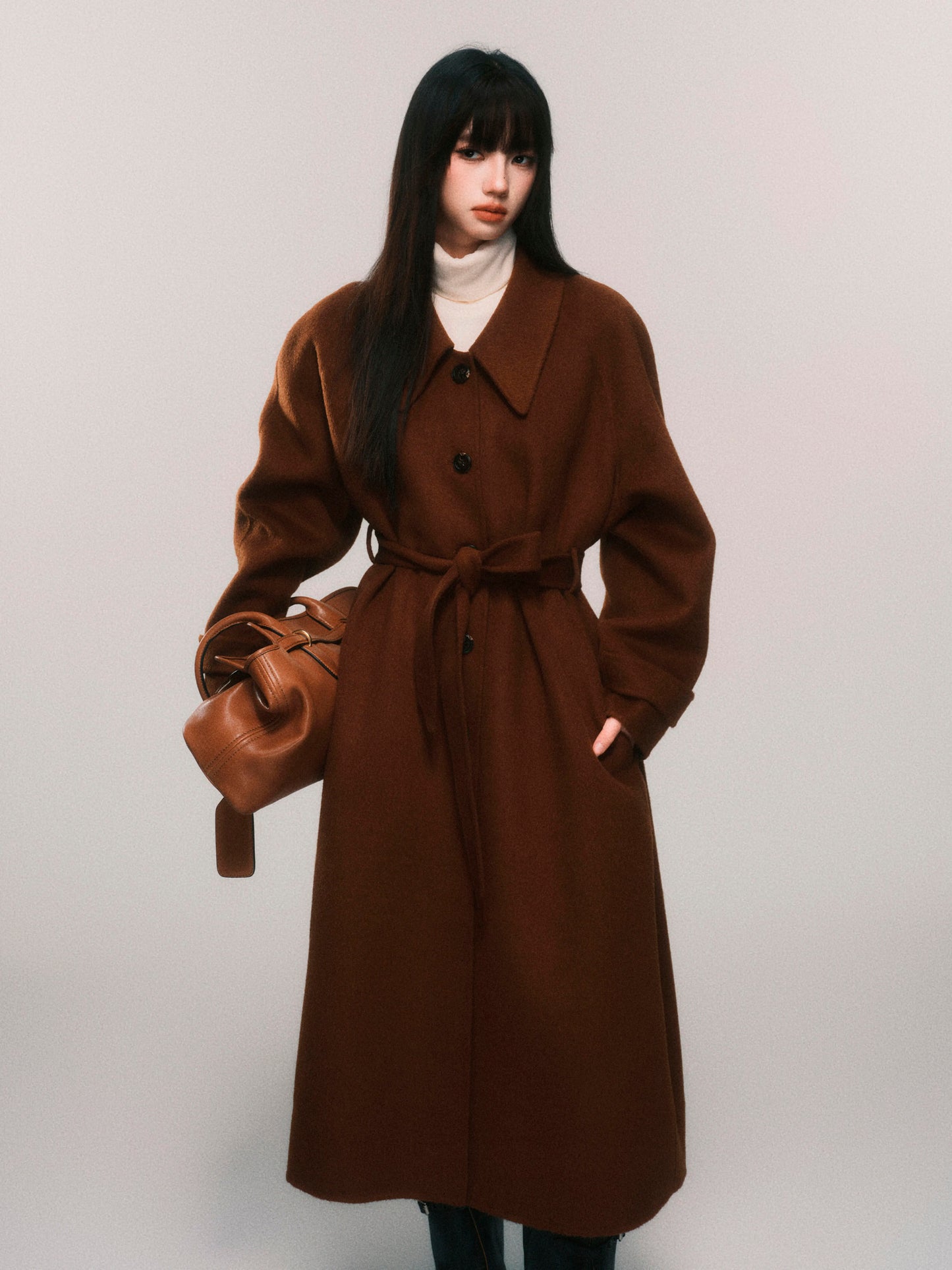 Alpaca And Sheep Wool Single-Breasted Belted Coat