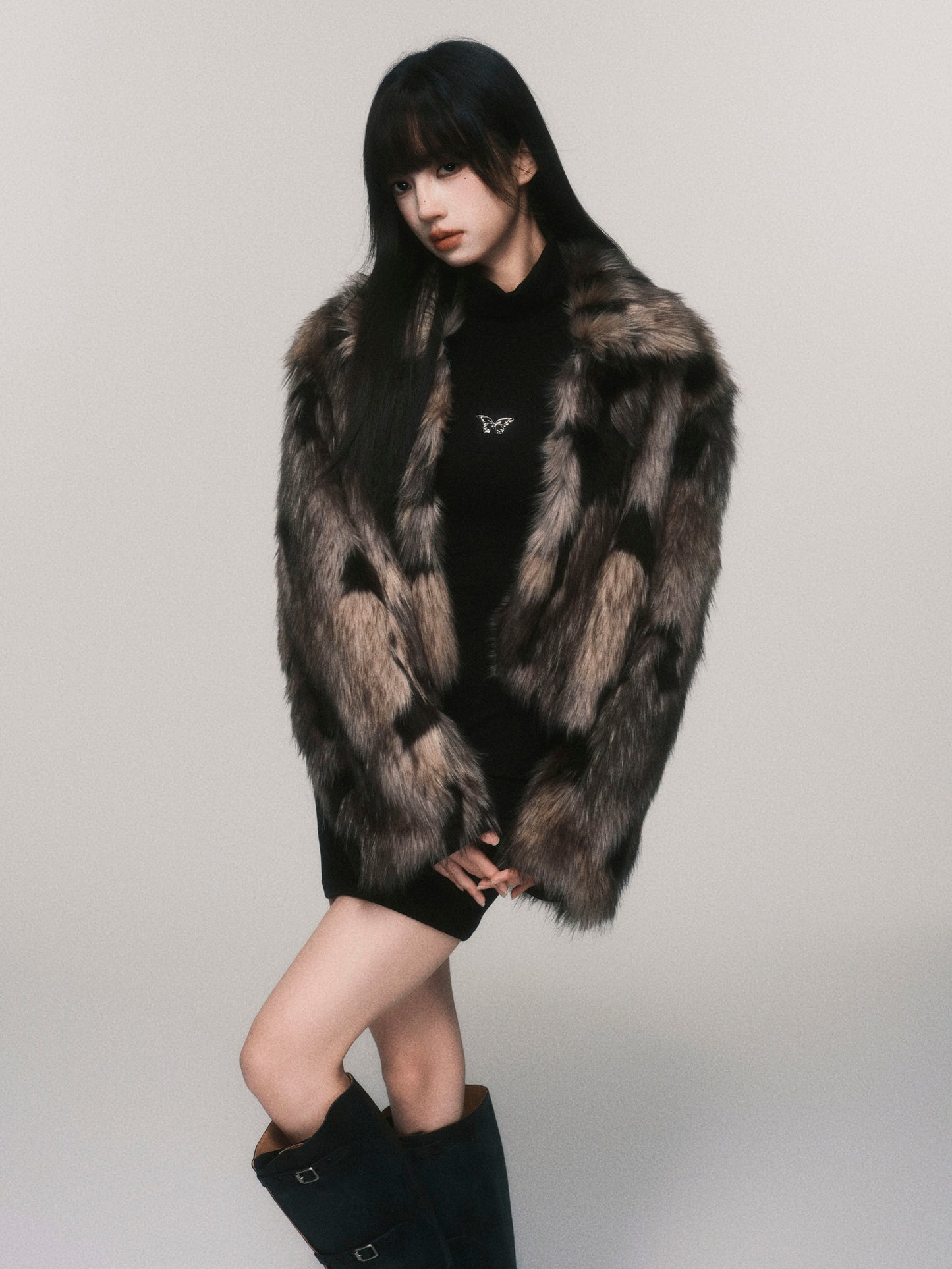 Spotted Pattern Short Faux Fur Coat