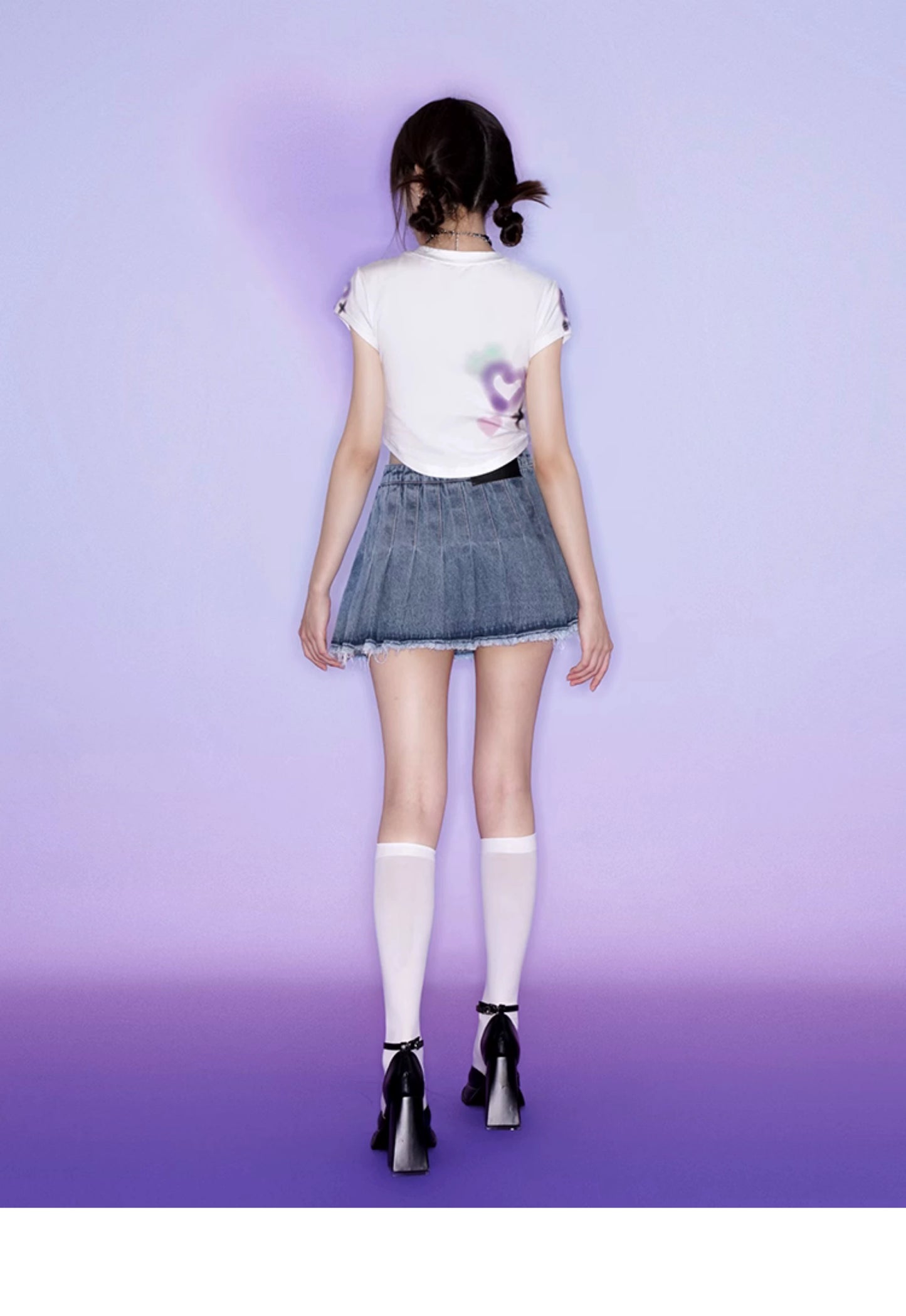 Spray Painted Look Crew Neck Fitted Baby Tee