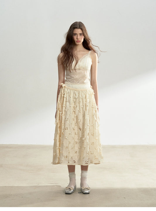 Floral Cut-Out Yoke Skirt
