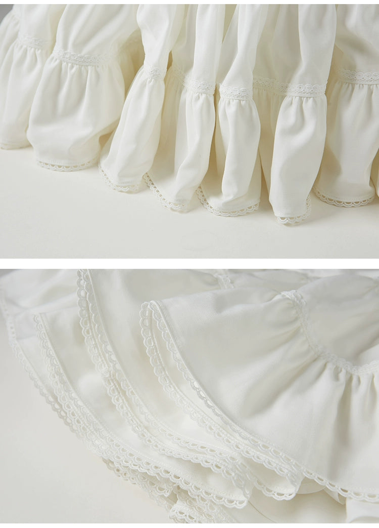 Mid Rise Lace Trim Ruched Tiered Mini Skirt