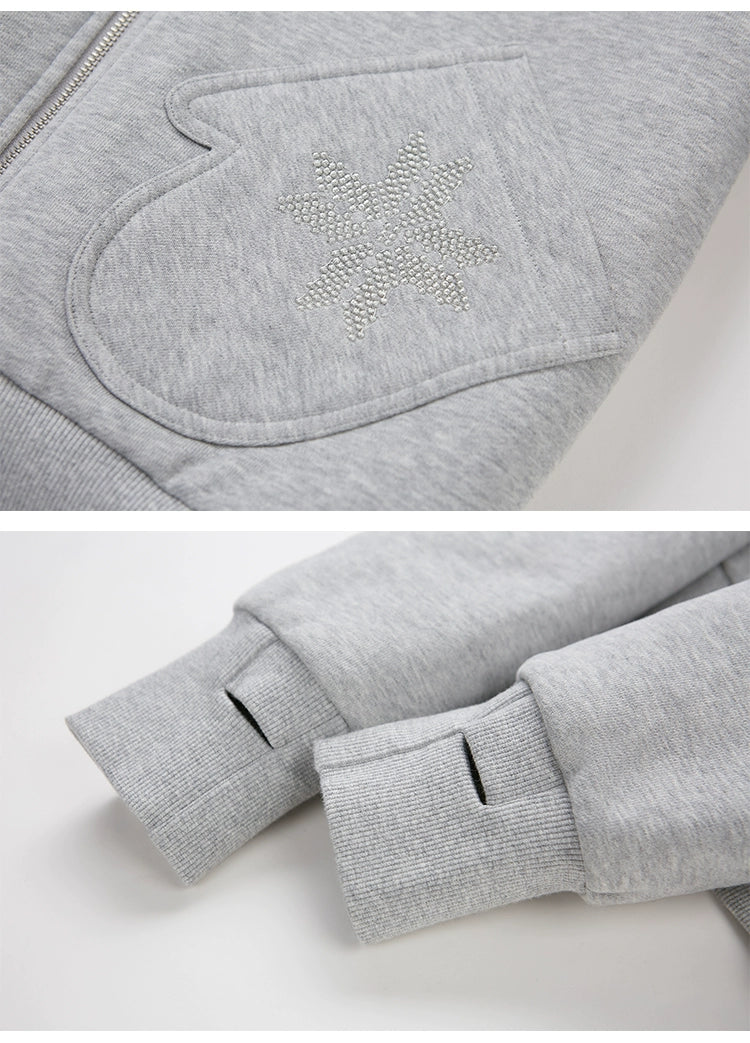 Mitten Pocket Hoodie With Removable Fur / Flared Pants