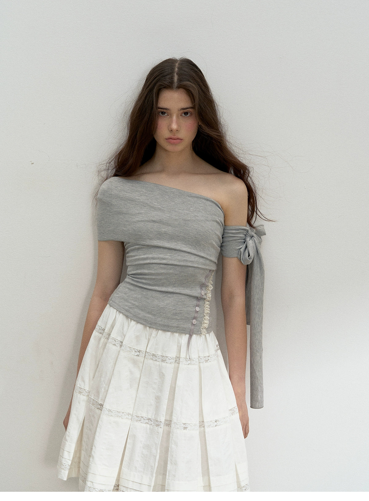 Ruched Off-Shoulder Top With Tie Detail