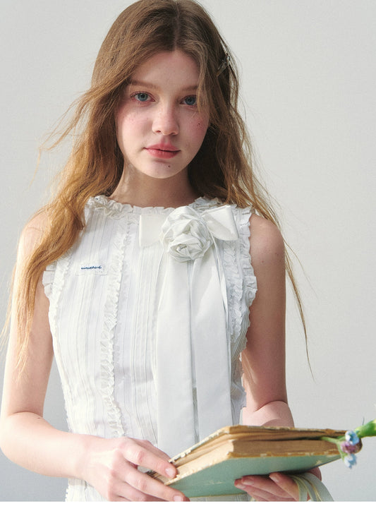 Rosette Ribbon Ruffle Mini Dress