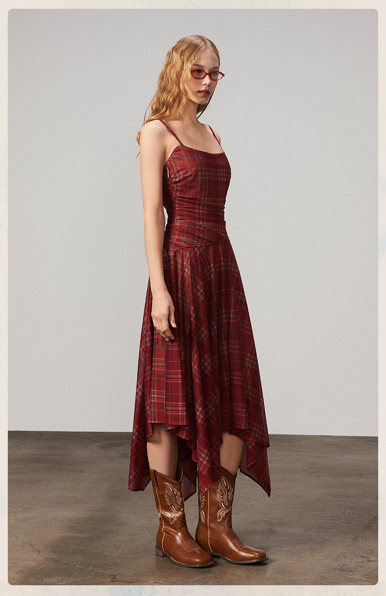 Plaid Mesh Camisole Dress With Adjustable Straps